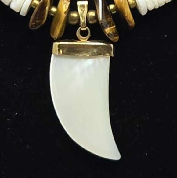 Heishi, Mother Of Pearl & Tiger Eye Womens Necklace Rose Beads Brass Accents - Picture 8 of 8